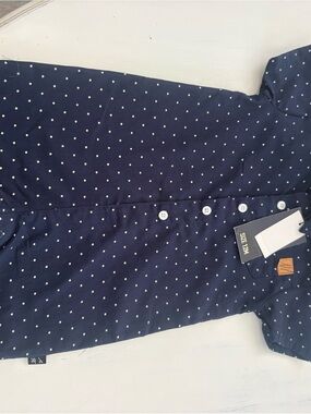 Kids' Navy Polka Dot Button-Down One-Piece Shirt
